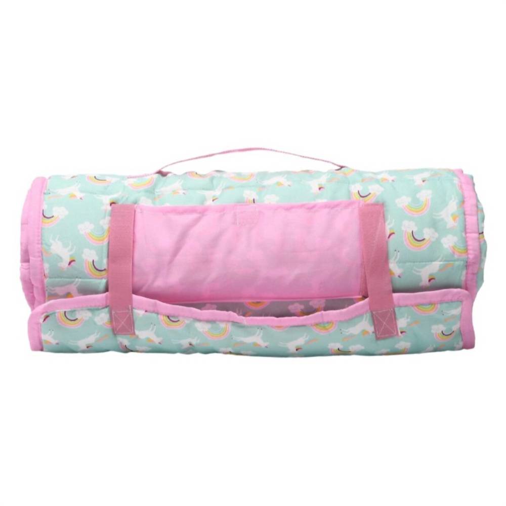 NEW JANE MARIE kid's leaping unicorn nap mat in mint/pink multi